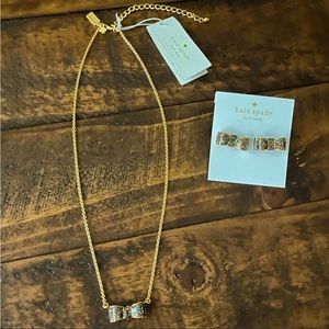 NWT Kate Spade Gold Moon River Multi Glitter Take A Bow Necklace and Earring Set